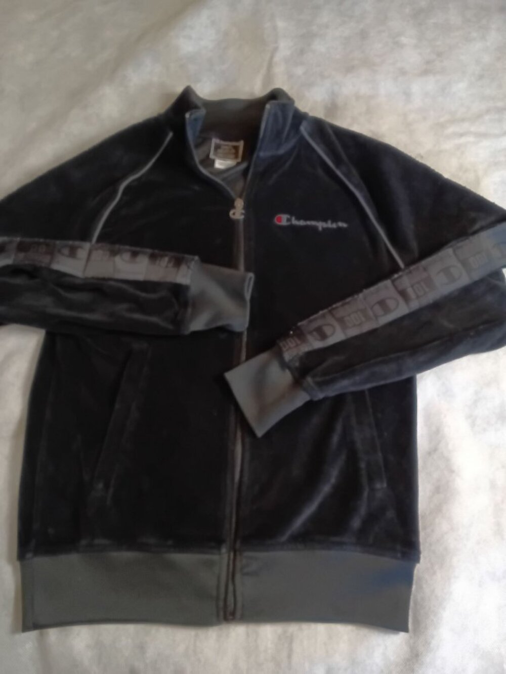 CHAMPION Velour 100 Year Full Zip Black Grey Track Jacket NEW Mens Sz S